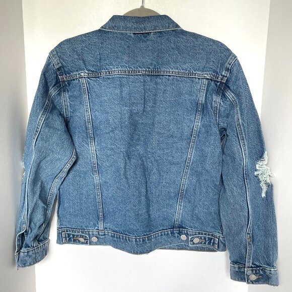 Levis Ex-Boyfriend Women's Distressed Destroy Retro Denim Trucker Jean Jacket - Picture 2 of 9
